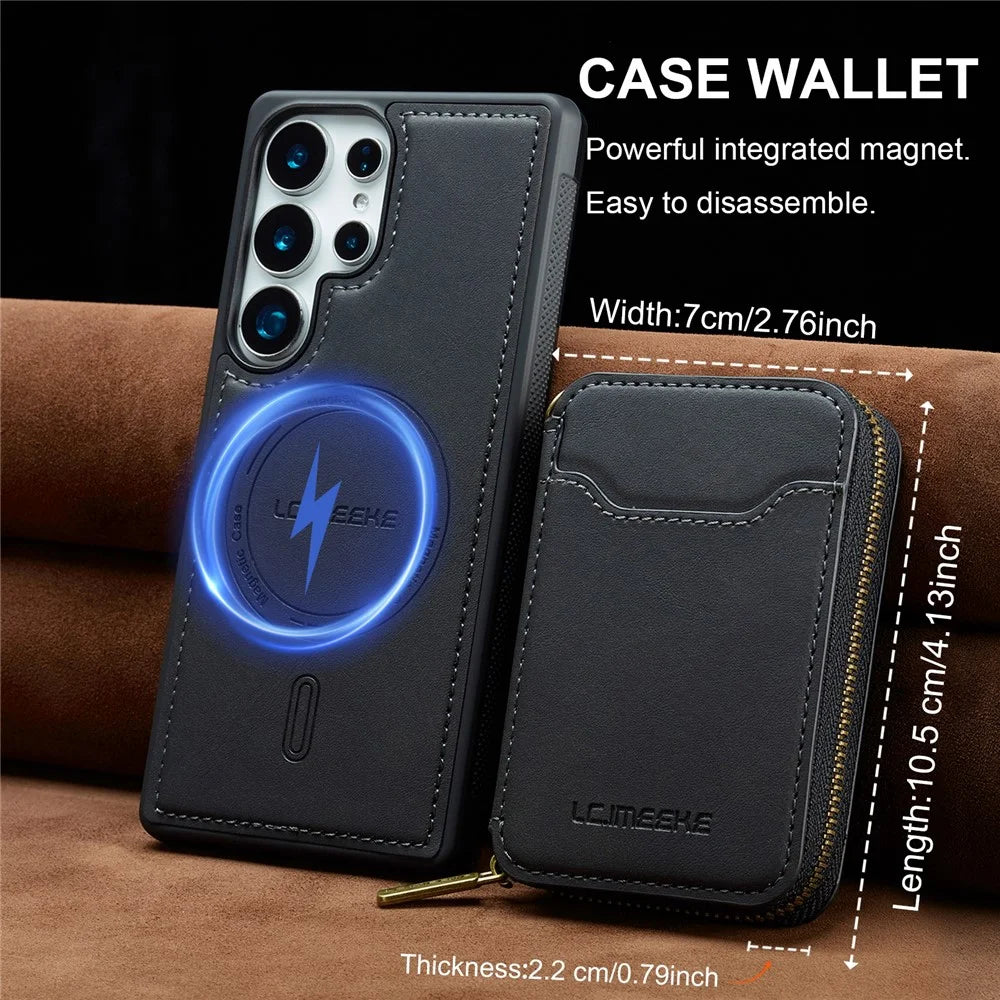 LC.IMEEKE L6 For Samsung Galaxy S25 Ultra Magnetic Case Detachable Zipper Wallet Leather Coated PC + TPU Phone Cover - Black - 7