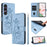 For Sony Xperia 1 VII Case Wallet Stand Lotus Imprint Leather Phone Cover with Wrist Strap - Blue - 1