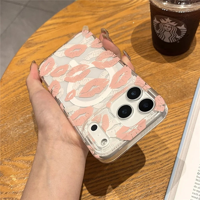 For iPhone 17 Pro Max Case Compatible with MagSafe IMD Lip Print Pattern TPU PC Phone Back Cover - Pink - 2