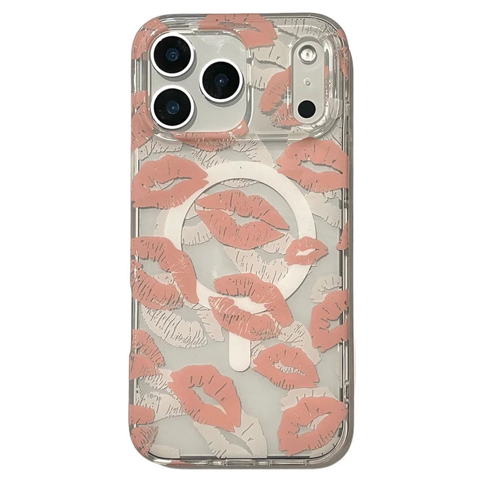 For iPhone 17 Pro Case Compatible with MagSafe IMD Lip Print Pattern TPU PC Phone Back Cover - Pink - 1