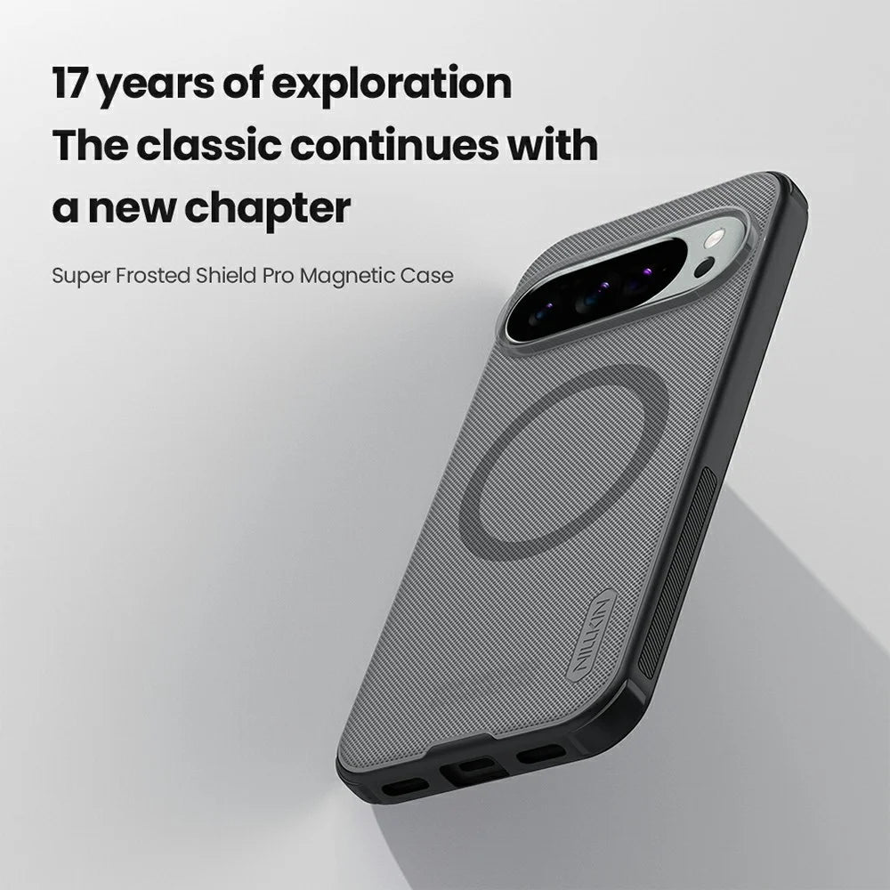 NILLKIN Super Frosted Shield Pro for Google Pixel 10 Pro XL Magnetic Case Matte PC TPU Clear Black Phone Back Cover - Transparent Black - 6