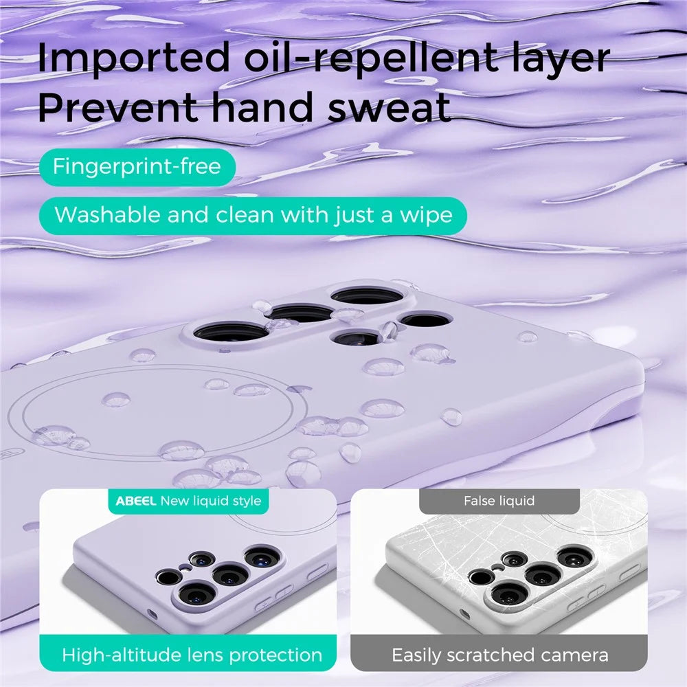 ABEEL For Samsung Galaxy S25 Edge Magnetic Case Skin Touch Liquid Silicone Phone Back Cover - Purple - 4