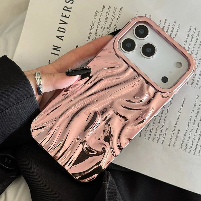 For iPhone 17 Pro Max Case Wrinkled Glossy Electroplated TPU Phone Back Cover - Pink - 1