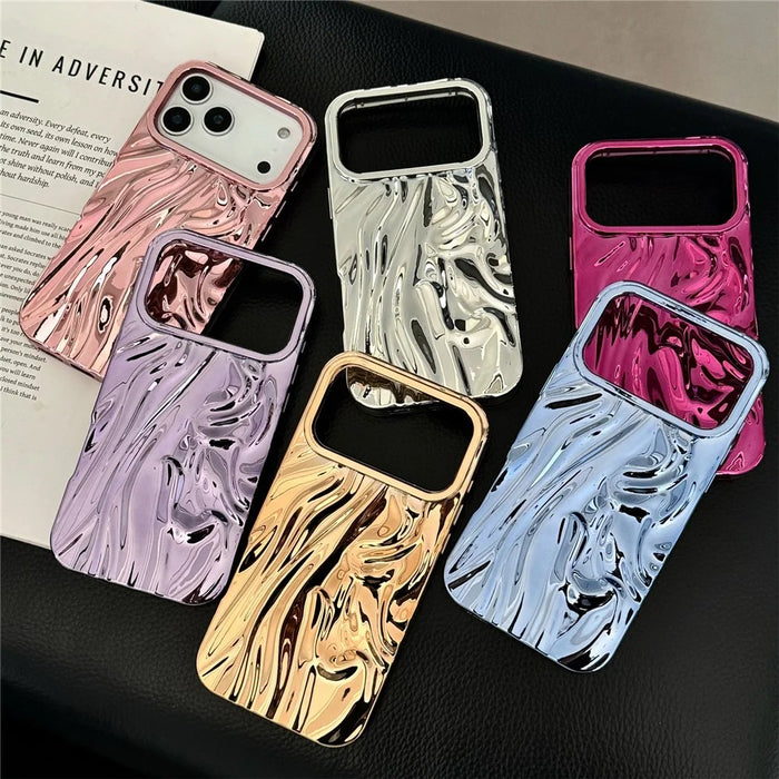 For iPhone 17 Pro Max Case Wrinkled Glossy Electroplated TPU Phone Back Cover - Pink - 5