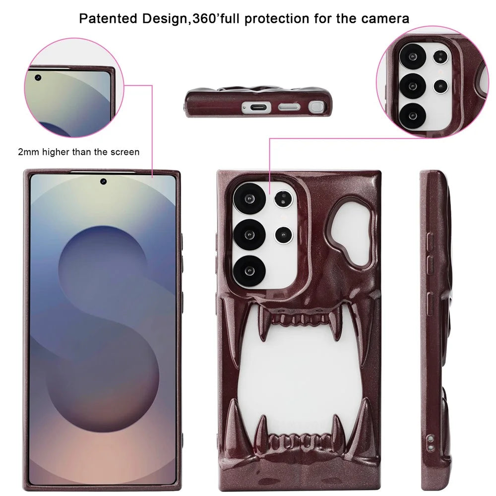 For Samsung Galaxy S25 Ultra Case Hollow Skull Tiger Tooth Design Glitter TPU Phone Cover - Tan - 3