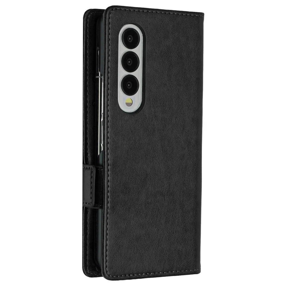 For Samsung Galaxy Z Fold4 5G PU Leather Wallet Case Imprinting Flower Butterflies Magnetic Closure Book Stand Folio Phone Cover - Black - 5