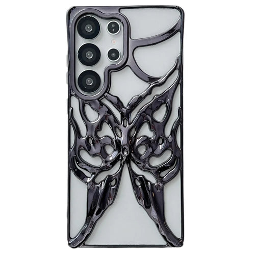 For Samsung Galaxy S25 Ultra Case Electroplated Hollow Butterfly Pattern Creative Design TPU Phone Cover - Black - 1