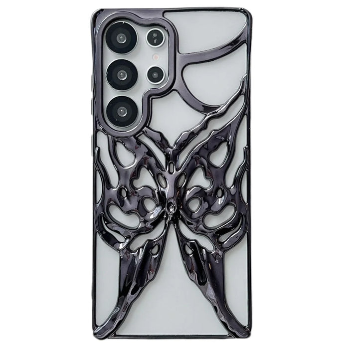 For Samsung Galaxy S25 Ultra Case Electroplated Hollow Butterfly Pattern Creative Design TPU Phone Cover - Black - 1