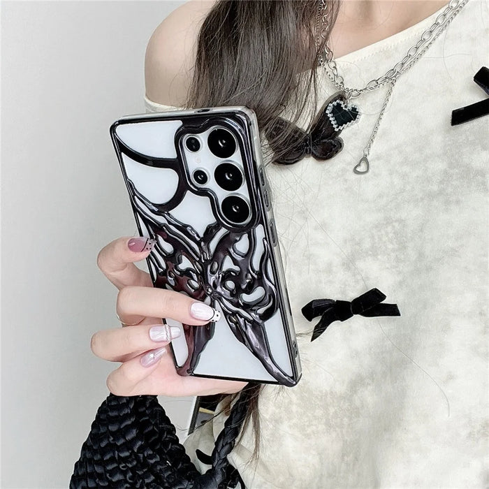 For Samsung Galaxy S25 Ultra Case Electroplated Hollow Butterfly Pattern Creative Design TPU Phone Cover - Black - 4