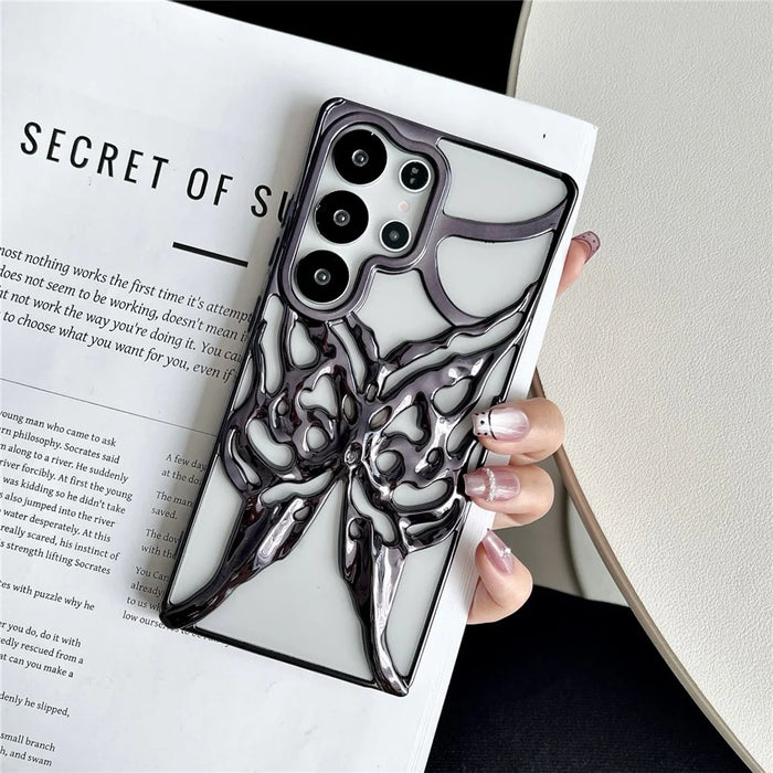 For Samsung Galaxy S25 Ultra Case Electroplated Hollow Butterfly Pattern Creative Design TPU Phone Cover - Black - 6