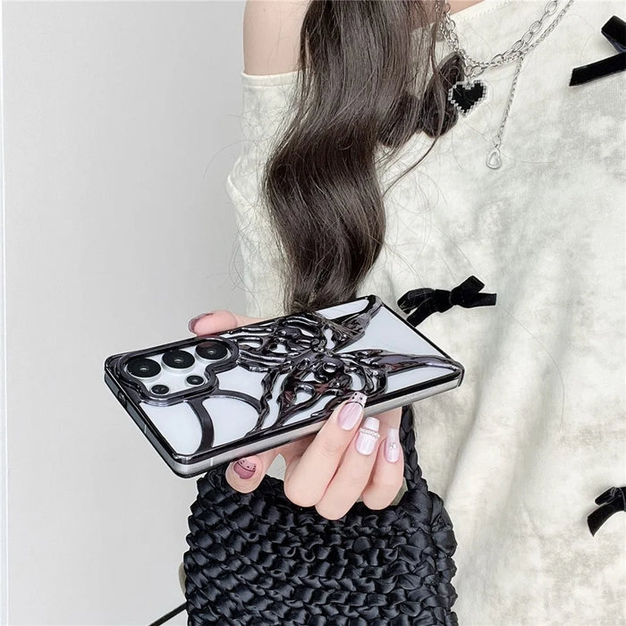 For Samsung Galaxy S24 Ultra Case Electroplated Hollow Butterfly Pattern Creative Design TPU Phone Cover - Black - 3