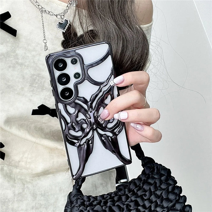 For Samsung Galaxy S24 Ultra Case Electroplated Hollow Butterfly Pattern Creative Design TPU Phone Cover - Black - 5