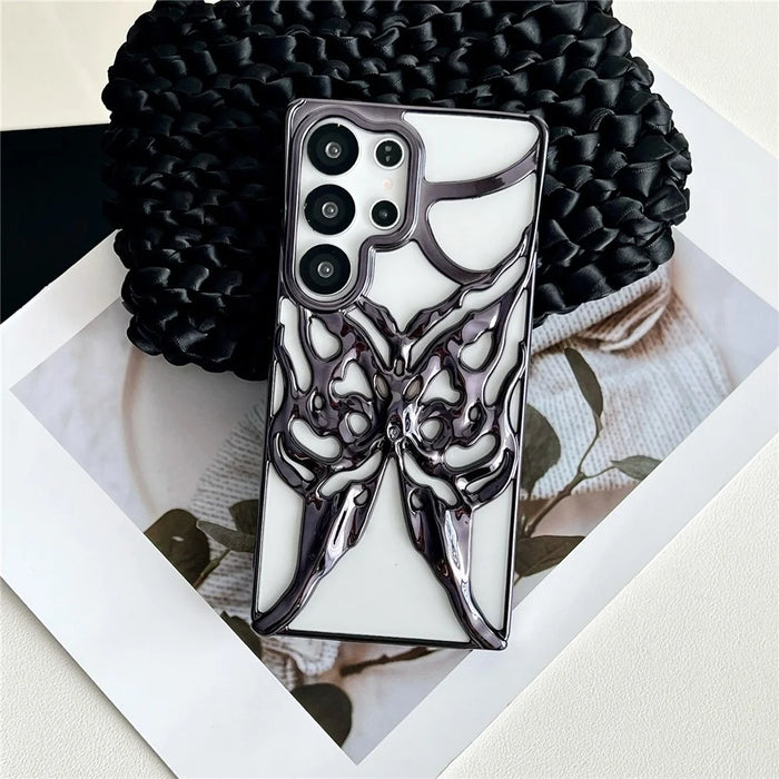 For Samsung Galaxy S24 Ultra Case Electroplated Hollow Butterfly Pattern Creative Design TPU Phone Cover - Black - 7