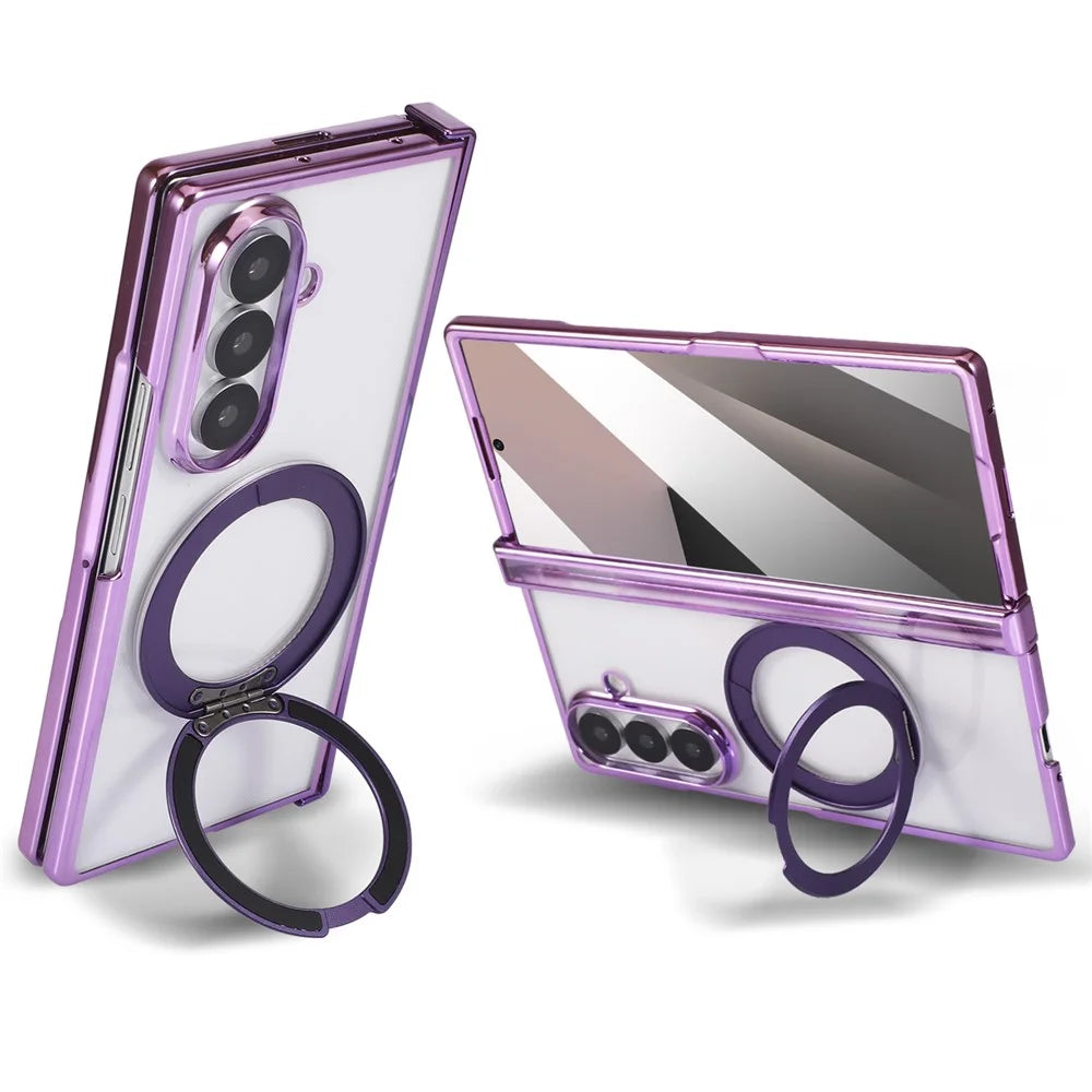 For Samsung Galaxy Z Fold7 5G Magnetic Case Rotating Kickstand Electroplated PC Phone Cover - Purple - 1