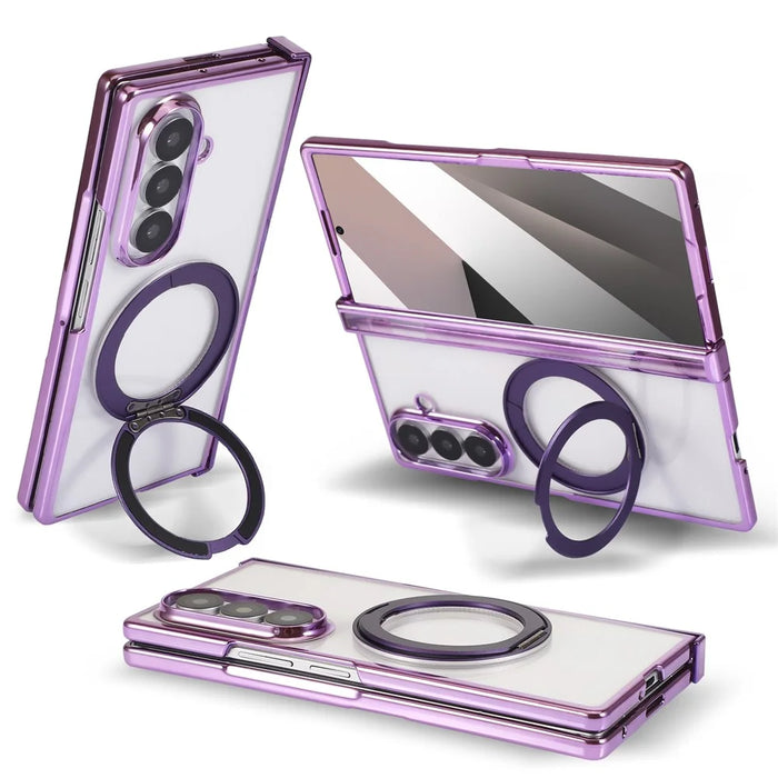 For Samsung Galaxy Z Fold7 5G Magnetic Case Rotating Kickstand Electroplated PC Phone Cover - Purple - 2