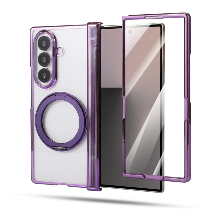 For Samsung Galaxy Z Fold7 5G Magnetic Case Rotating Kickstand Electroplated PC Phone Cover - Purple - 3