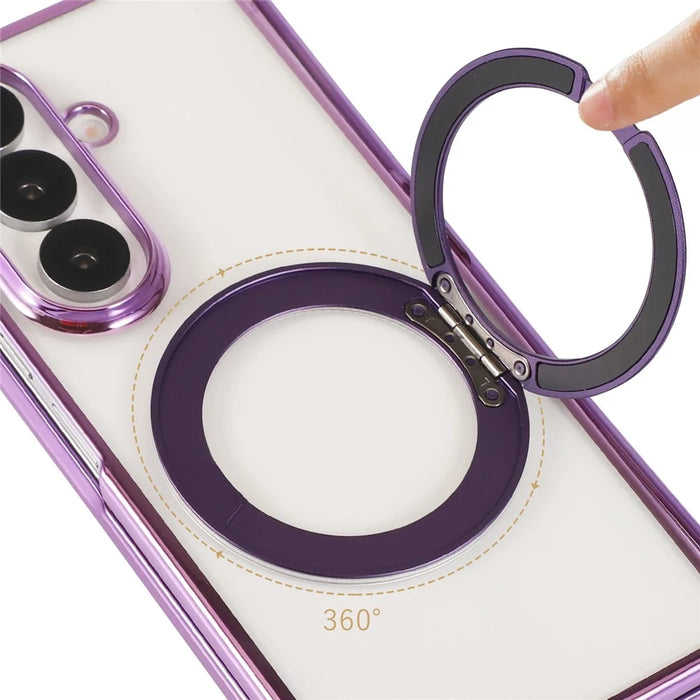 For Samsung Galaxy Z Fold7 5G Magnetic Case Rotating Kickstand Electroplated PC Phone Cover - Purple - 6
