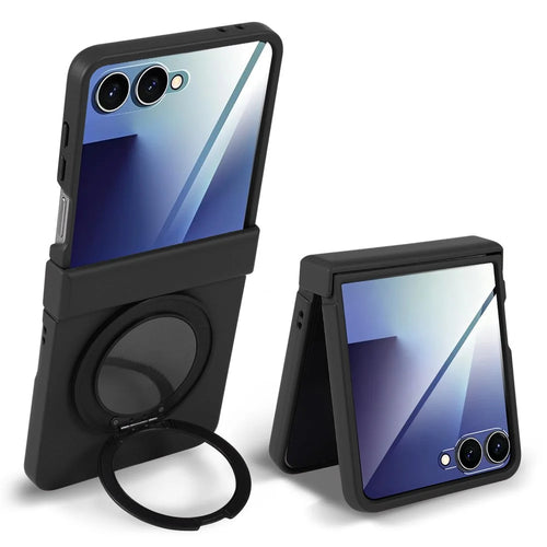 For Samsung Galaxy Z Flip7 5G Magnetic Case Rotating Kickstand Electroplated PC Phone Cover - Black - 1