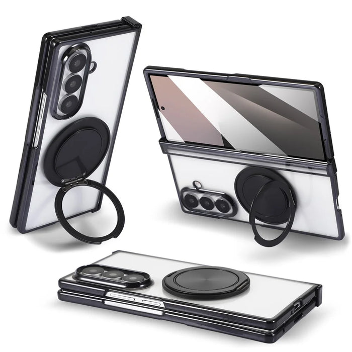 For Samsung Galaxy Z Fold7 5G Magnetic Case CD Vein Rotating Kickstand Electroplated PC Phone Cover - Black - 2