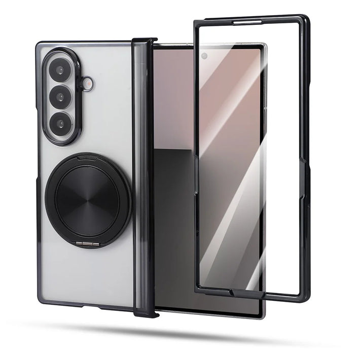 For Samsung Galaxy Z Fold7 5G Magnetic Case CD Vein Rotating Kickstand Electroplated PC Phone Cover - Black - 3