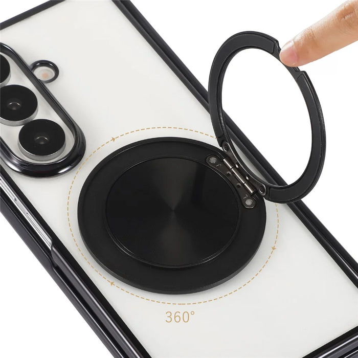 For Samsung Galaxy Z Fold7 5G Magnetic Case CD Vein Rotating Kickstand Electroplated PC Phone Cover - Black - 6