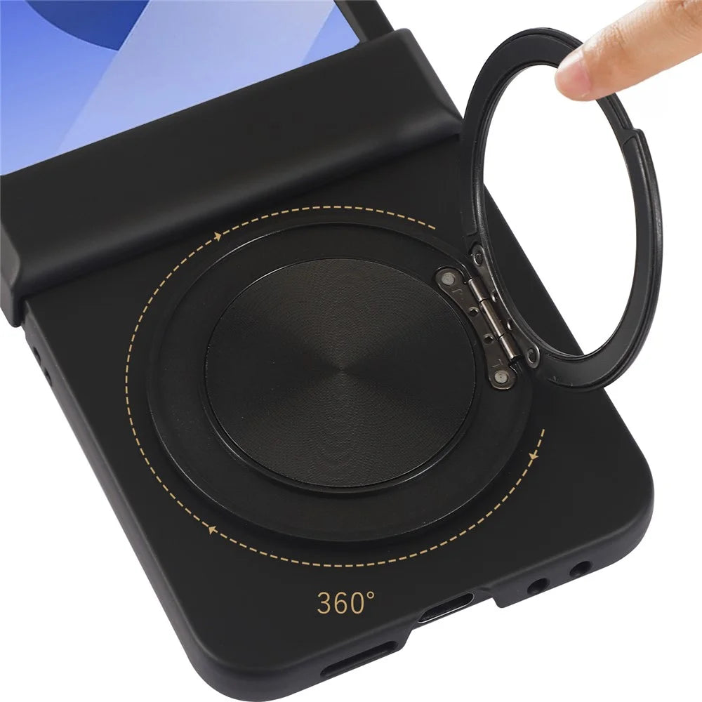 For Samsung Galaxy Z Flip7 5G Magnetic Case CD Vein Rotating Kickstand Electroplated PC Phone Cover - Black - 4