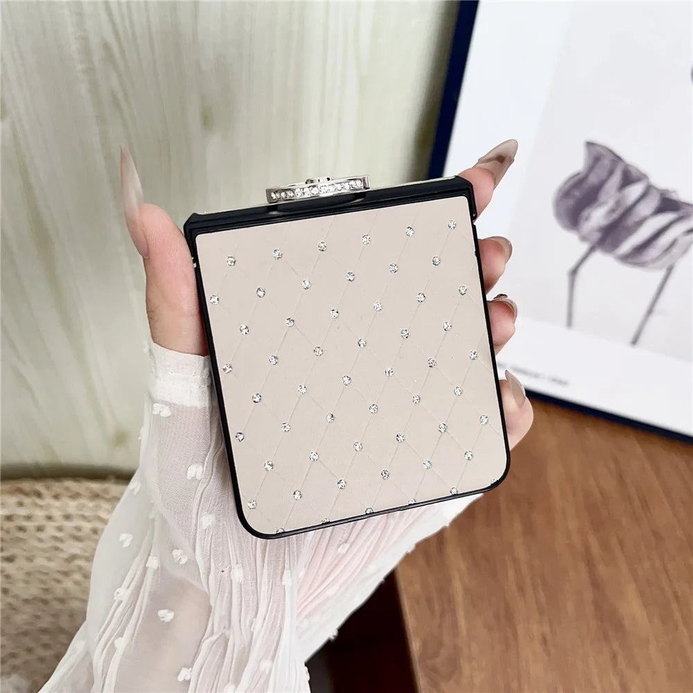 For Samsung Galaxy Z Flip7 5G Case Rhinestones Rhombus Pattern PU + TPU Phone Cover with Ring Holder - Black - 6