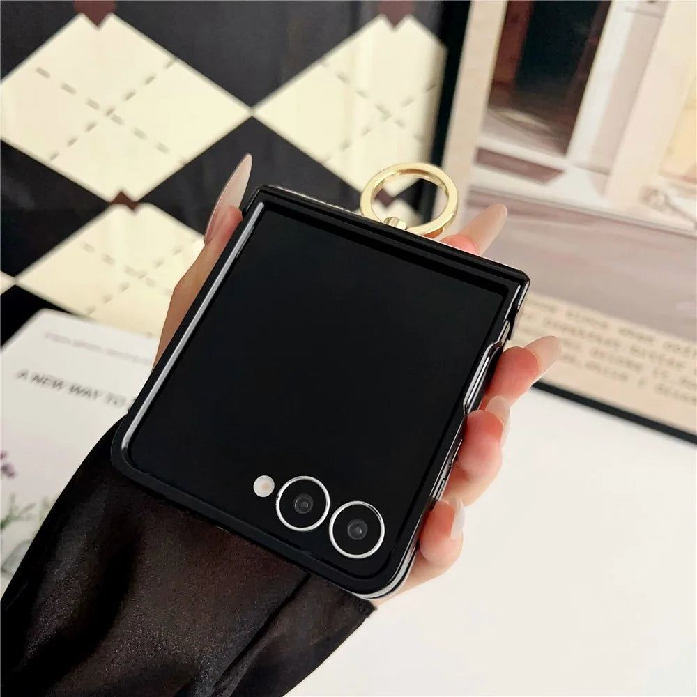 For Samsung Galaxy Z Flip7 5G Case Vintage Woven Pattern PU + TPU Phone Cover with Ring Holder - Khaki - 4