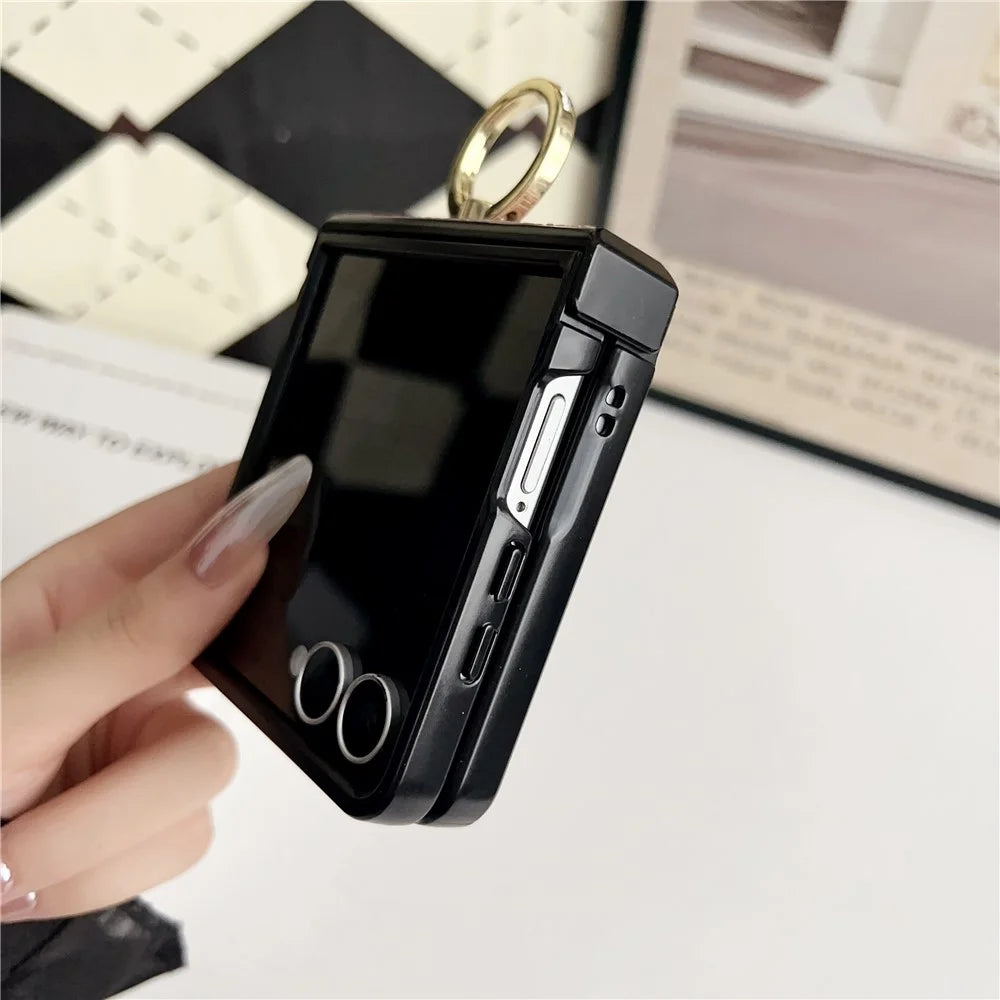 For Samsung Galaxy Z Flip7 5G Case Vintage Woven Pattern PU + TPU Phone Cover with Ring Holder - Khaki - 5