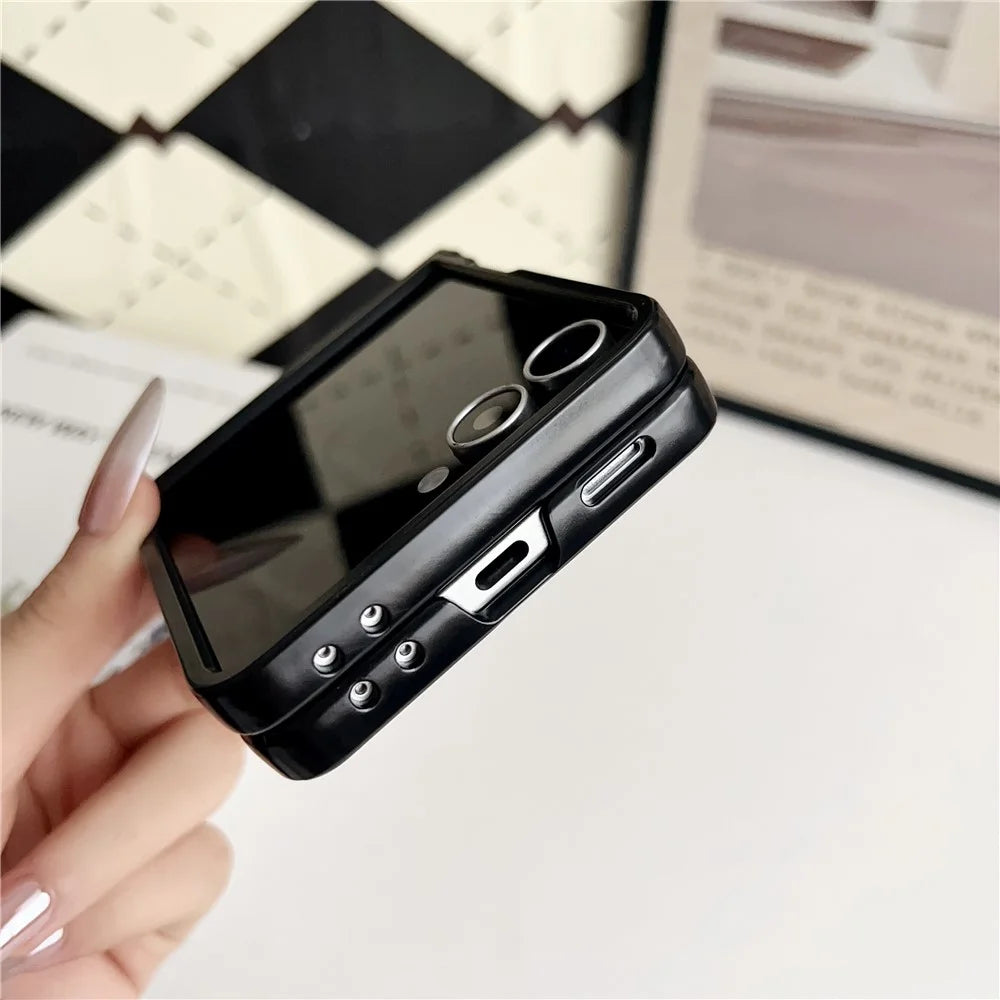 For Samsung Galaxy Z Flip7 5G Case Vintage Woven Pattern PU + TPU Phone Cover with Ring Holder - Khaki - 6