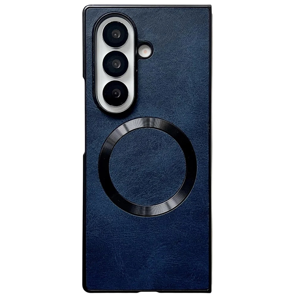 For Samsung Galaxy Z Fold7 5G Magnetic Case Calf Texture PU + TPU Folding Phone Cover - Blue - 1