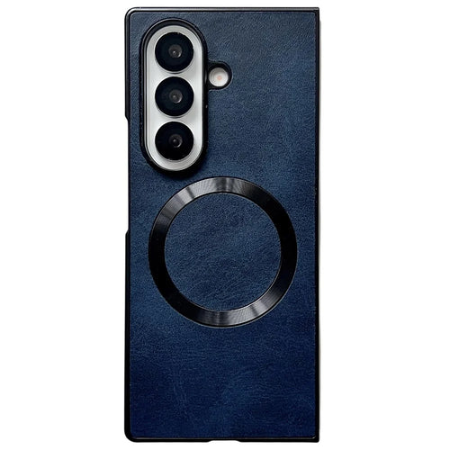 For Samsung Galaxy Z Fold7 5G Magnetic Case Calf Texture PU + TPU Folding Phone Cover - Blue - 1