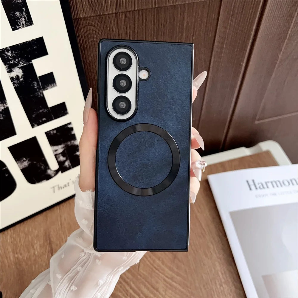 For Samsung Galaxy Z Fold7 5G Magnetic Case Calf Texture PU + TPU Folding Phone Cover - Blue - 2