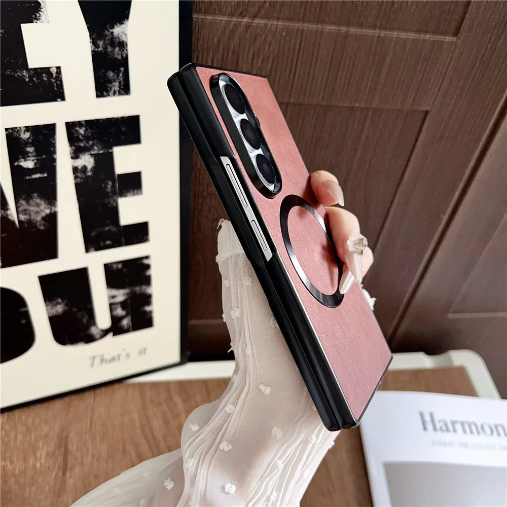 For Samsung Galaxy Z Fold7 5G Magnetic Case Calf Texture PU + TPU Folding Phone Cover - Blue - 3