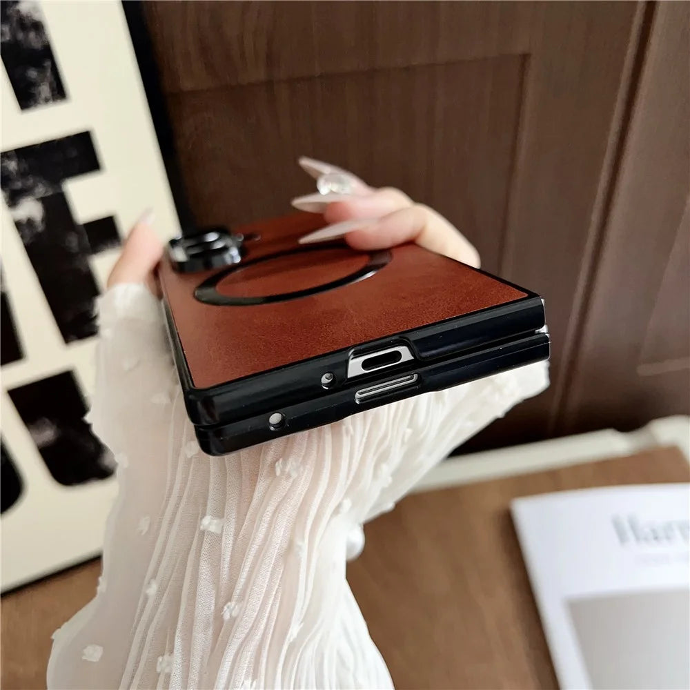 For Samsung Galaxy Z Fold7 5G Magnetic Case Calf Texture PU + TPU Folding Phone Cover - Blue - 4