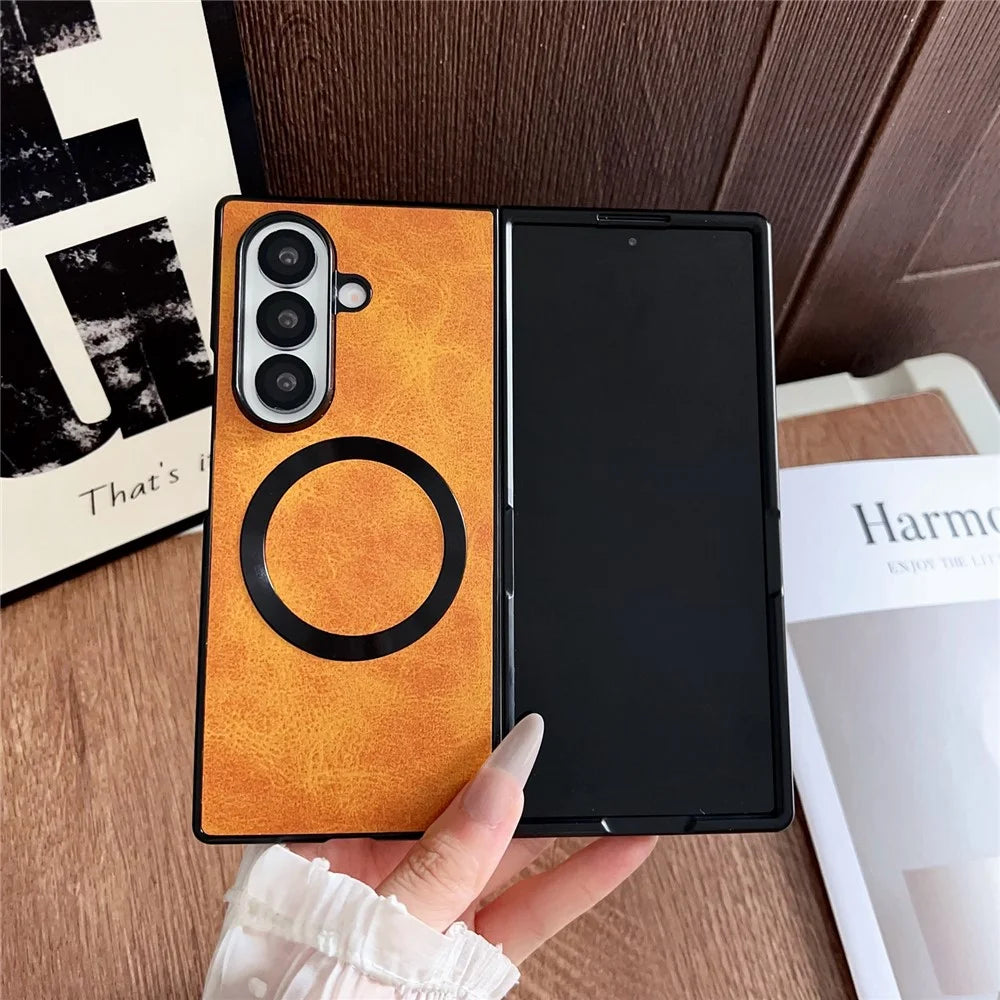 For Samsung Galaxy Z Fold7 5G Magnetic Case Calf Texture PU + TPU Folding Phone Cover - Blue - 6