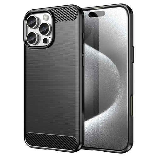AMORUS For iPhone 16 Pro Max Case Carbon Fiber Texture Brushed Protective Phone Cover - Black - 1