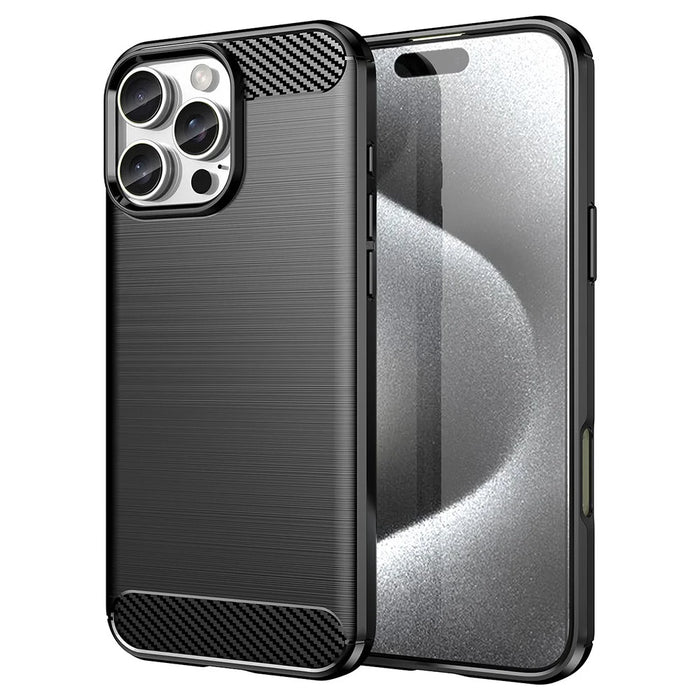 AMORUS For iPhone 16 Pro Max Case Carbon Fiber Texture Brushed Protective Phone Cover - Black - 1