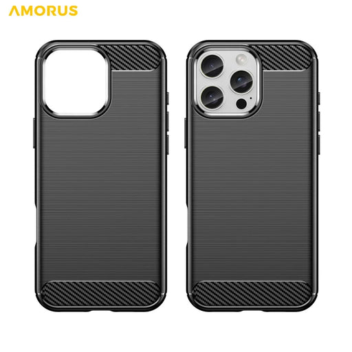 AMORUS For iPhone 16 Pro Max Case Carbon Fiber Texture Brushed Protective Phone Cover - Black - 2