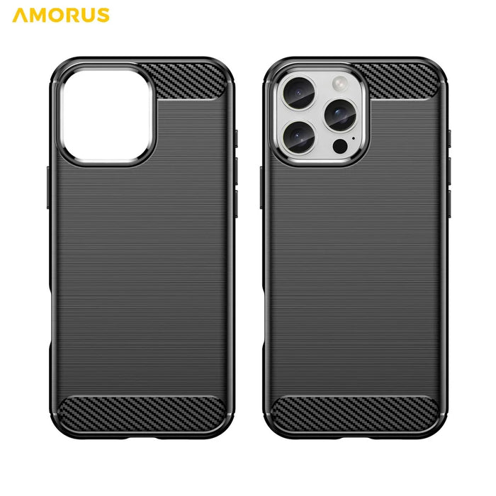AMORUS For iPhone 16 Pro Max Case Carbon Fiber Texture Brushed Protective Phone Cover - Black - 2