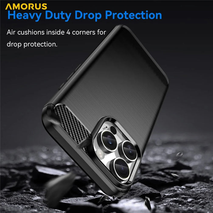 AMORUS For iPhone 16 Pro Max Case Carbon Fiber Texture Brushed Protective Phone Cover - Black - 3
