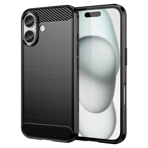 AMORUS For iPhone 16 Case Carbon Fiber Texture Brushed Protective Phone Cover - Black - 1