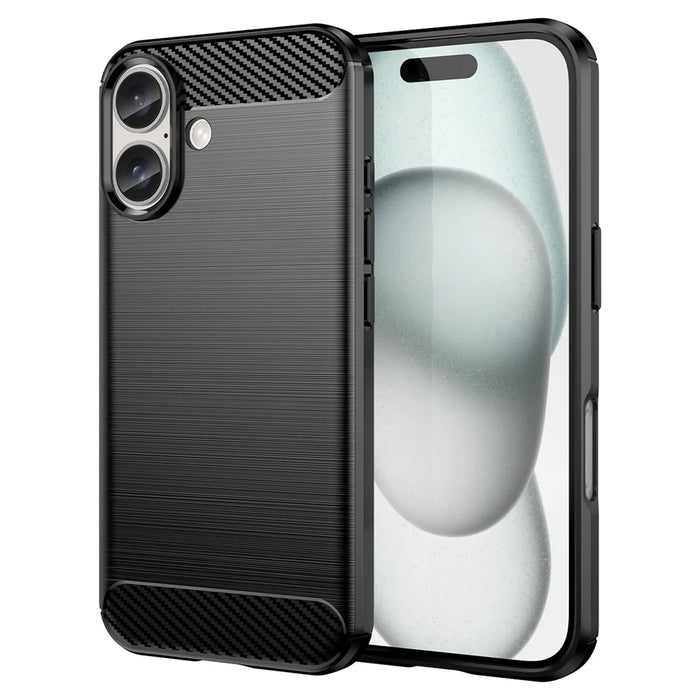 AMORUS For iPhone 16 Case Carbon Fiber Texture Brushed Protective Phone Cover - Black - 1