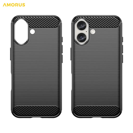 AMORUS For iPhone 16 Case Carbon Fiber Texture Brushed Protective Phone Cover - Black - 2