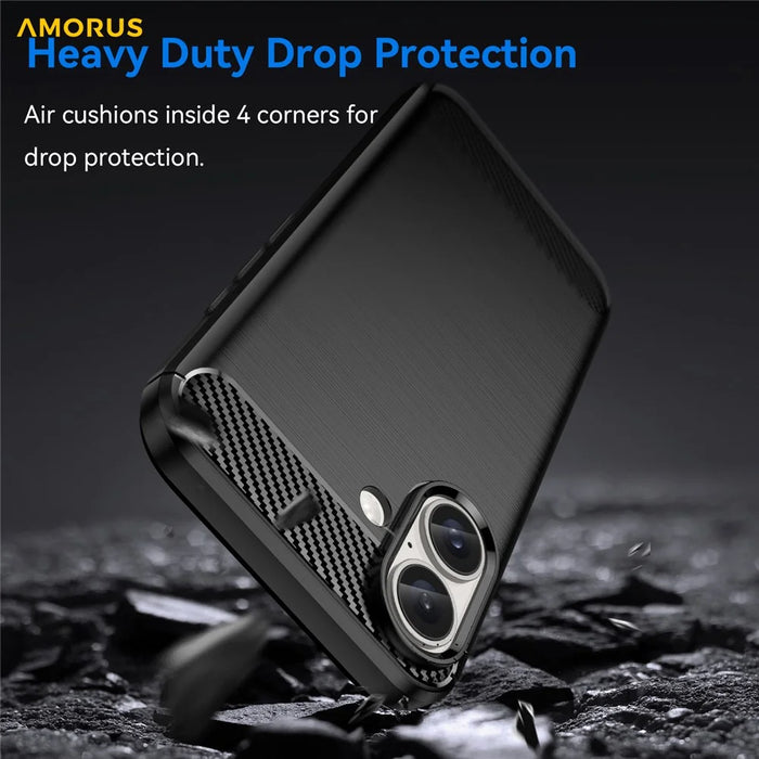 AMORUS For iPhone 16 Case Carbon Fiber Texture Brushed Protective Phone Cover - Black - 4