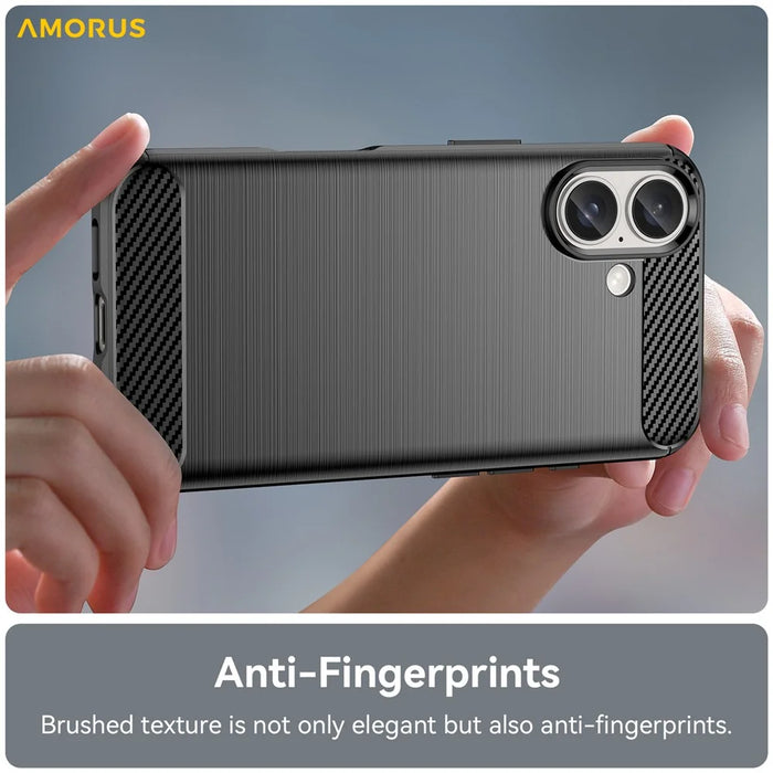 AMORUS For iPhone 16 Case Carbon Fiber Texture Brushed Protective Phone Cover - Black - 6