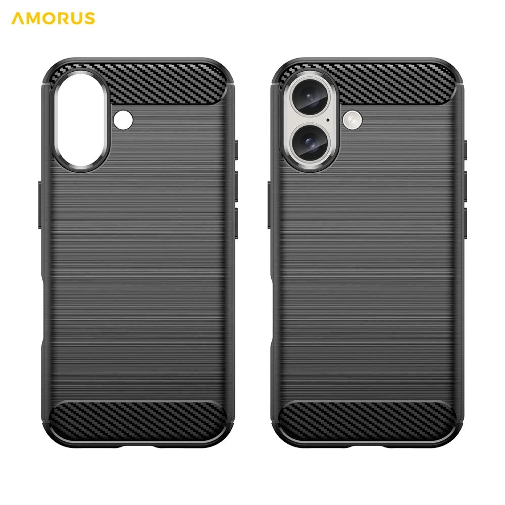 AMORUS For iPhone 16 Plus Case Carbon Fiber Texture Brushed Protective Phone Cover - Black - 2