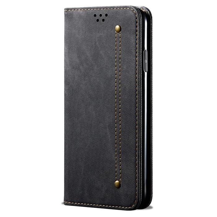 For Google Pixel 7 Pro 5G Jeans Cloth Texture PU Leather Phone Case Stand Magnetic Absorption Wallet Flip Cover - Black - 5