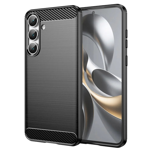 AMORUS For Samsung Galaxy S25 FE Case Carbon Fiber Texture Brushed Protective Phone Cover - Black - 1
