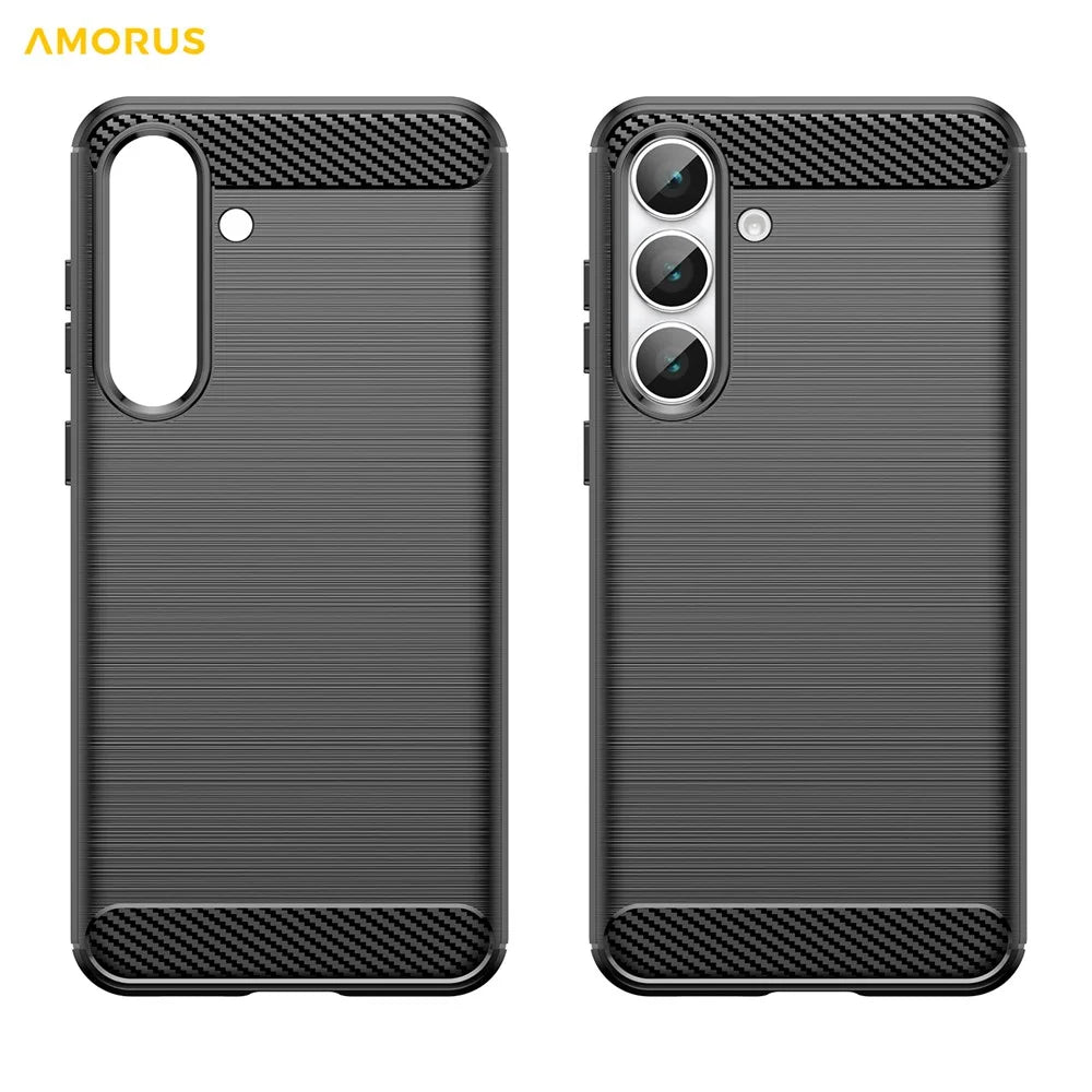 AMORUS For Samsung Galaxy S25 FE Case Carbon Fiber Texture Brushed Protective Phone Cover - Black - 2